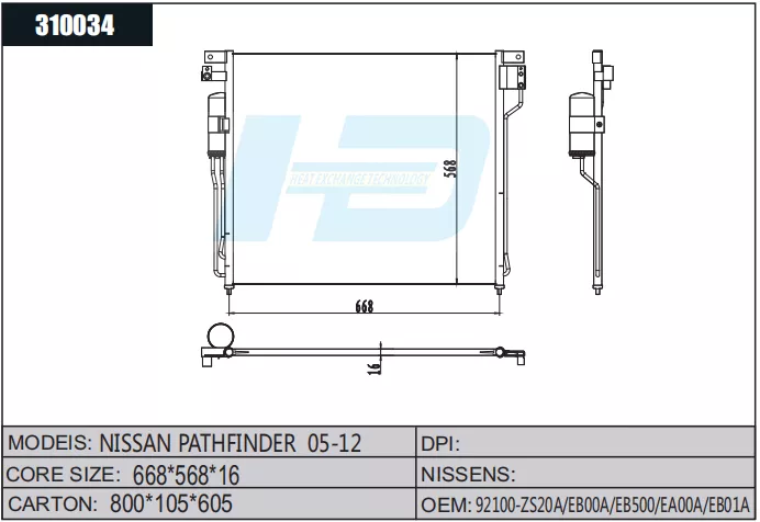 Automotive AC Condensers for Cooling 310034 NISSAN PATHFINDER